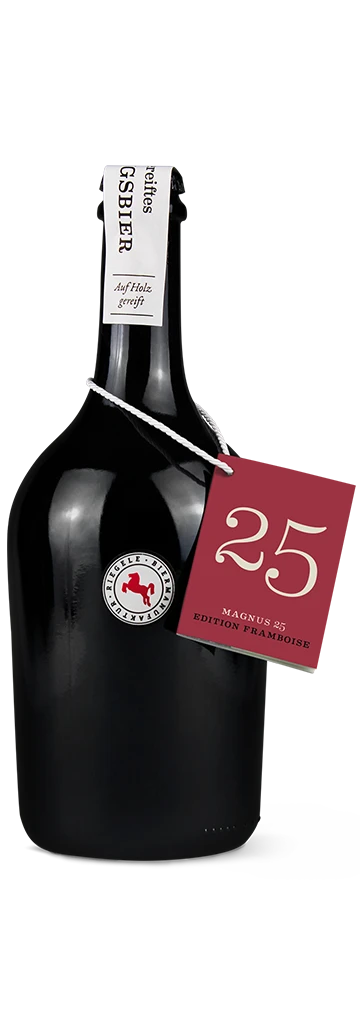 Eine Flasche Riegele Jahrgangsbier Magnus 25
